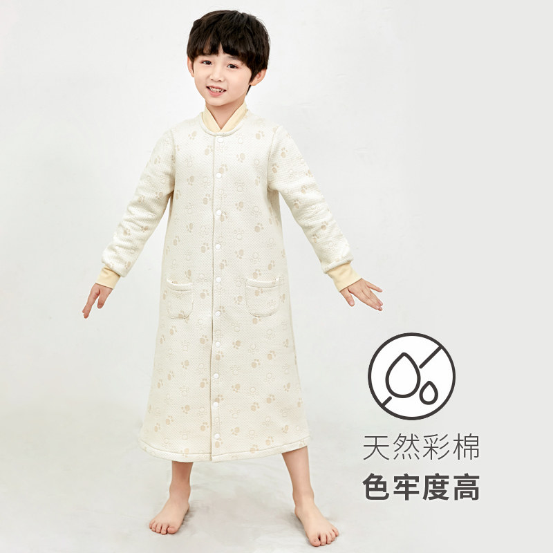男童连体睡衣纯棉儿童连体睡袍男孩连体衣加厚如厕款秋冬款防蹬被