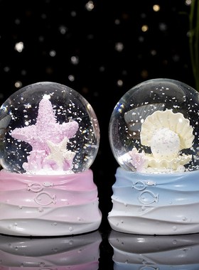 海底世界贝壳发光水晶球透明玻璃球桌面小摆件儿童卧室氛围灯