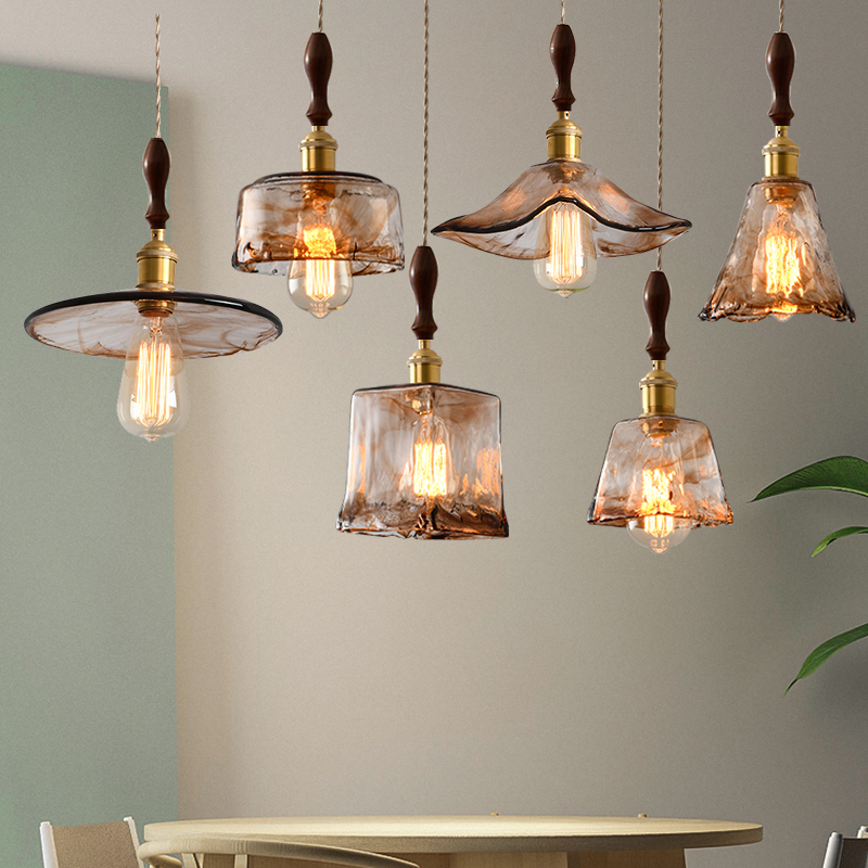 复古黄铜玻璃小吊灯民宿吧台客厅日式床头灯创意个性咖啡厅餐厅灯