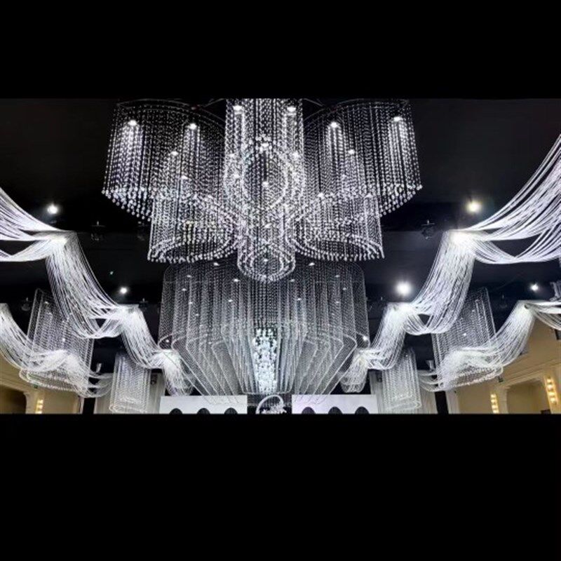 婚庆水晶吊顶架子新款酒店婚礼堂装饰圆环网红菠萝珠吊环舞台装饰