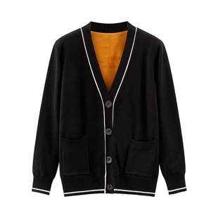 加绒加厚V领护士毛衣男女外套针织开衫春秋季值夜班外搭保暖藏蓝