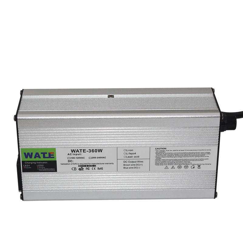 大功率24V10A 12A充电器 铅酸电池适用 智能铝壳带风扇 接头自选