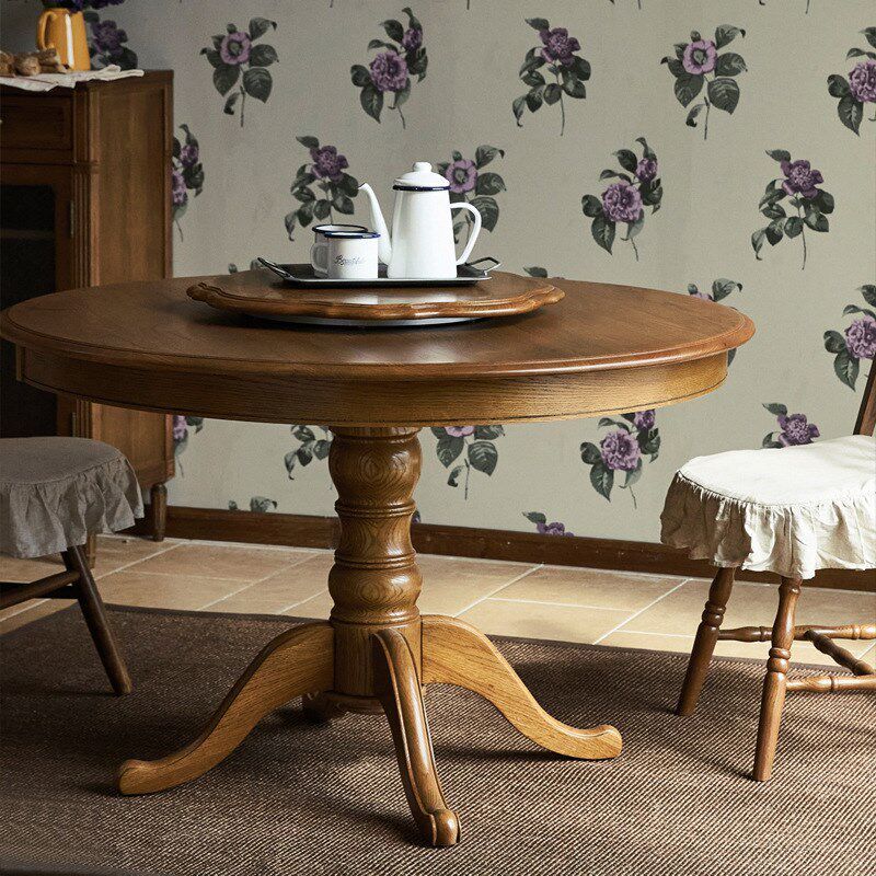 美式乡村复古圆桌实木家用餐桌简约小户型桌子原木转盘工厂可定制