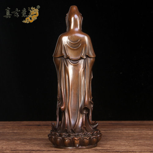 真古意 铜观音菩萨佛像摆件观世音铜像居家寺庙供奉工艺礼品摆饰