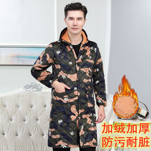 围裙连帽男护衣外套工作服 罩衣成人女男士 冬季 加厚加绒保暖长款 袖
