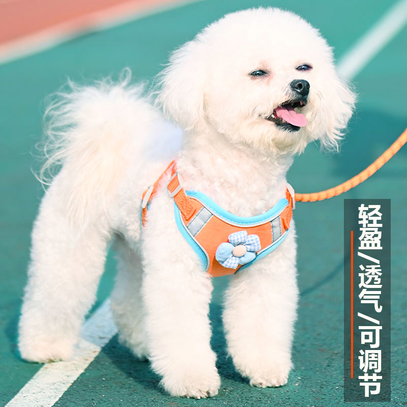 狗狗牵引绳小型犬比熊泰迪博美背心式胸背带反光宠物狗链子遛狗绳