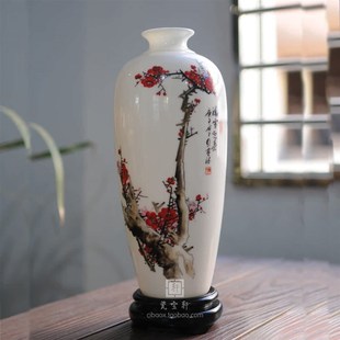 陈行一德化白瓷手绘梅花羊脂玉瓷花瓶家居办公室客厅玄关陶瓷摆件