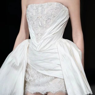 订婚礼服2024新款夏季短款轻奢小众高级婚纱party生日礼服裙子秋