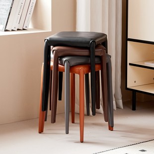马鞍凳可叠放客厅餐桌板凳餐厅椅子家用等位凳子简约皮革方凳矮凳
