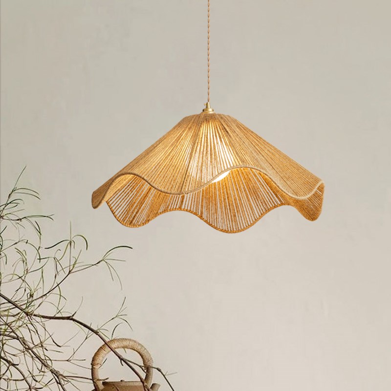 侘寂风日式复古麻绳吊灯民宿餐厅客厅卧室茶室禅意手工编织草帽灯