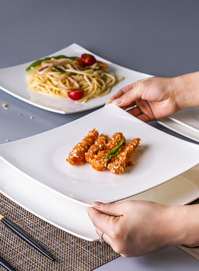 白色方盘陶瓷家用牛排菜盘意面盘子西餐盘早餐盘牛排刀叉盘子套装