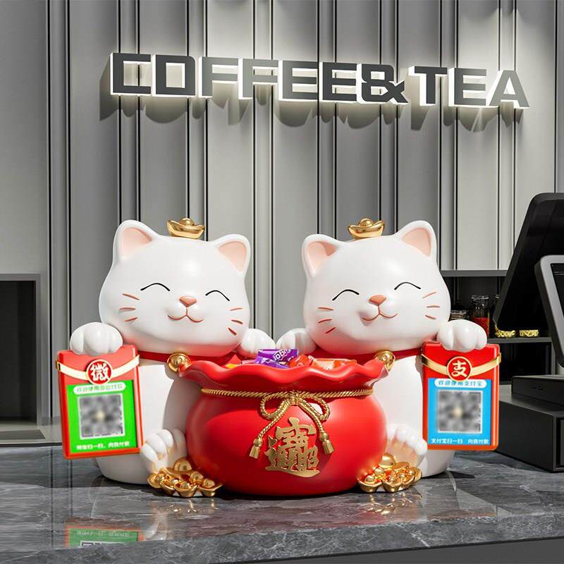 招财猫摆件新店开业大吉装饰品店铺前台吧台发财猫二维码收钱礼物