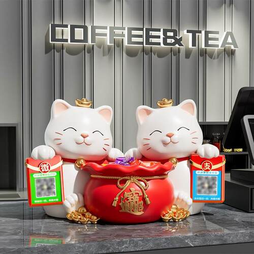 招财猫摆件新店开业大吉装饰品店铺前台吧台发财猫二维码收钱礼物