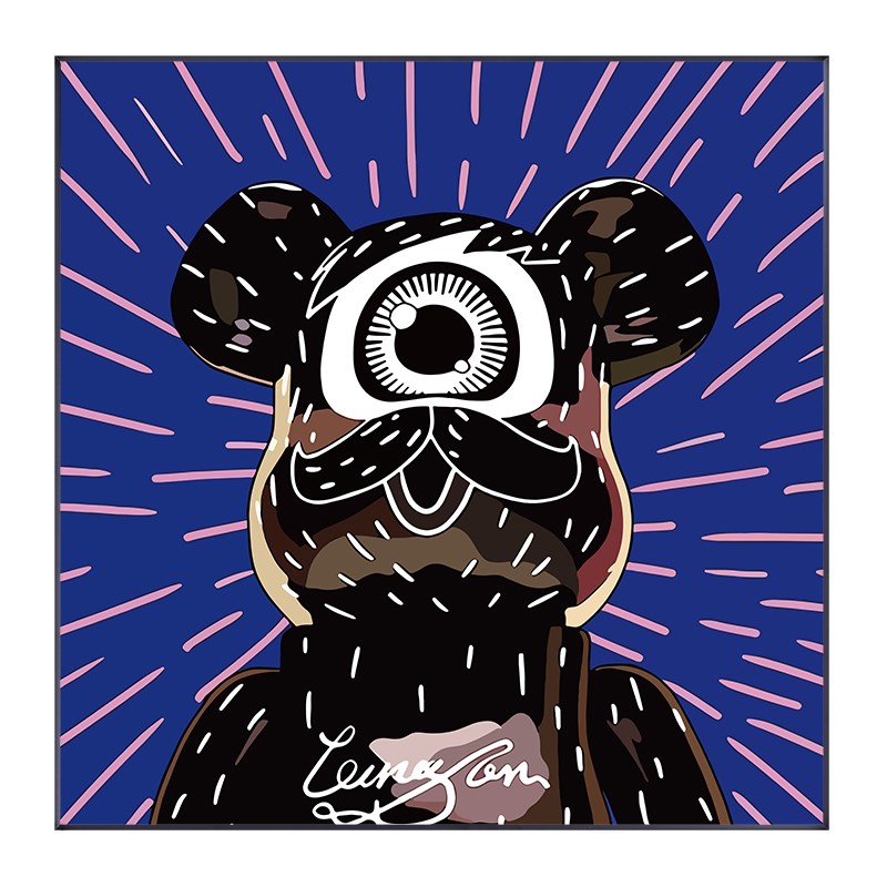 可爱熊卡通儿童房装饰画男孩正方形插画网红卧室背景挂画喷绘简约图片