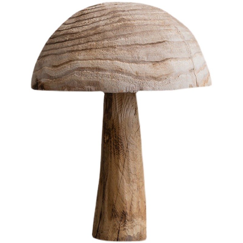 创意实木蘑菇落地摆件样板房软装木质摆设侘寂风复古民宿庭院造景