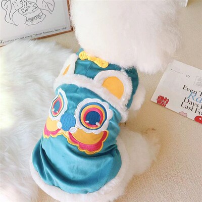 狗狗冬天唐装泰迪比熊博美小型犬宠物猫咪新年款喜庆舞狮加绒棉衣