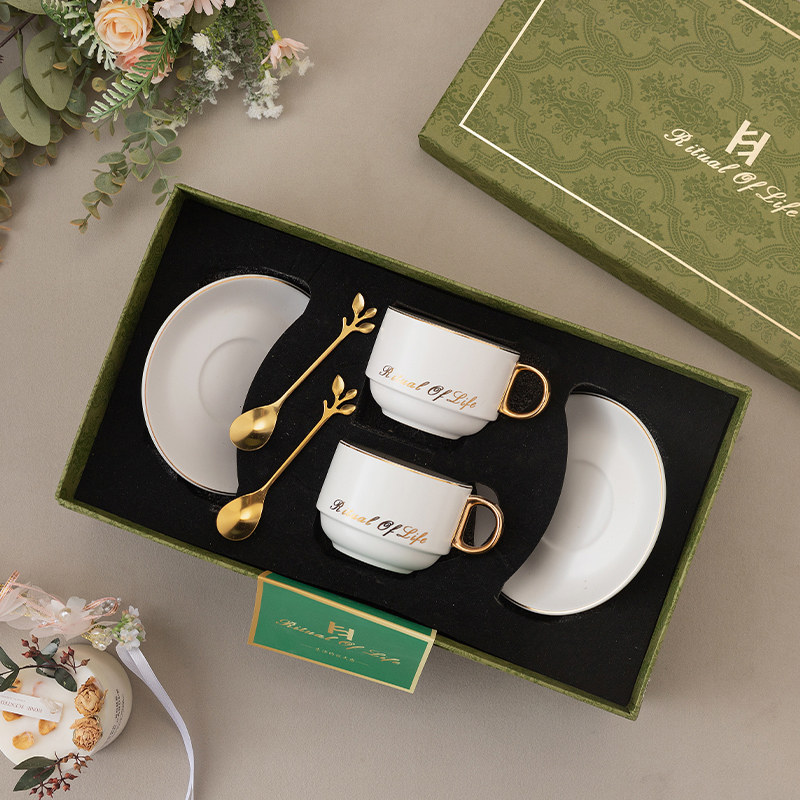 轻奢金边咖啡杯套装高档精致伴手礼欧式高级感礼盒下午茶陶瓷杯子