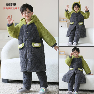 2023新款男童冬季儿童睡衣百分百珊瑚绒居家服法兰绒加厚加绒保暖
