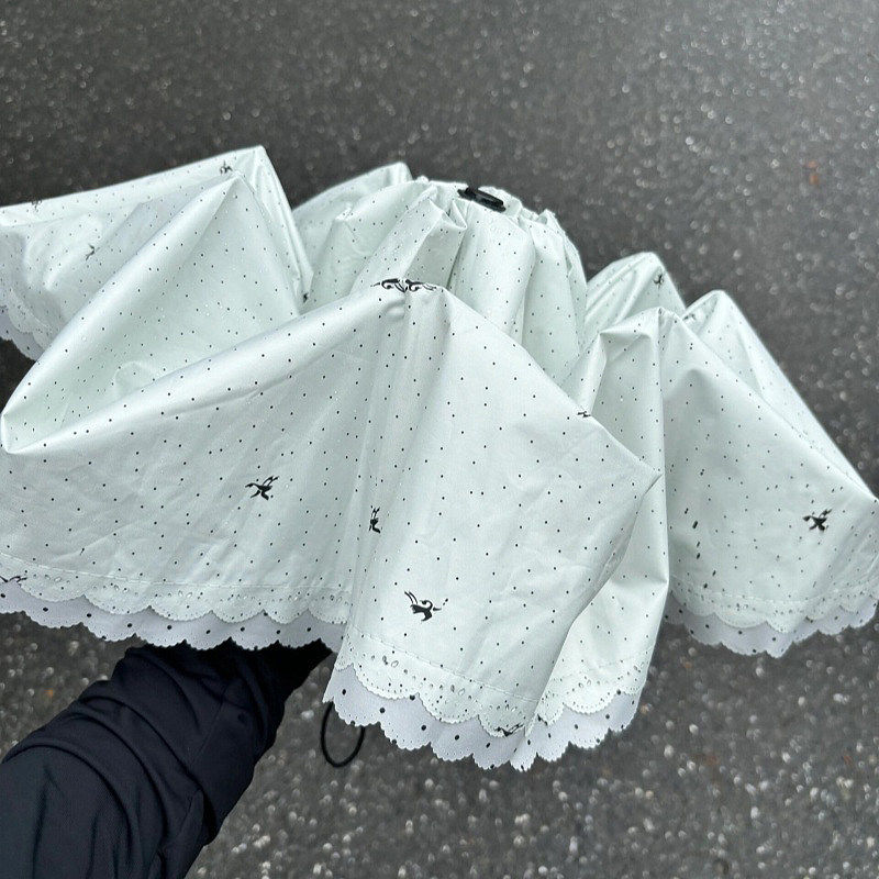 波点蕾丝雨伞女晴雨两用自动防晒防紫外线高颜值太阳伞遮阳公主风