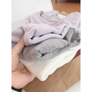 奶油纯色德绒上衣睡衣秋衣保暖加厚磨毛家居服秋冬季内搭圆领长袖