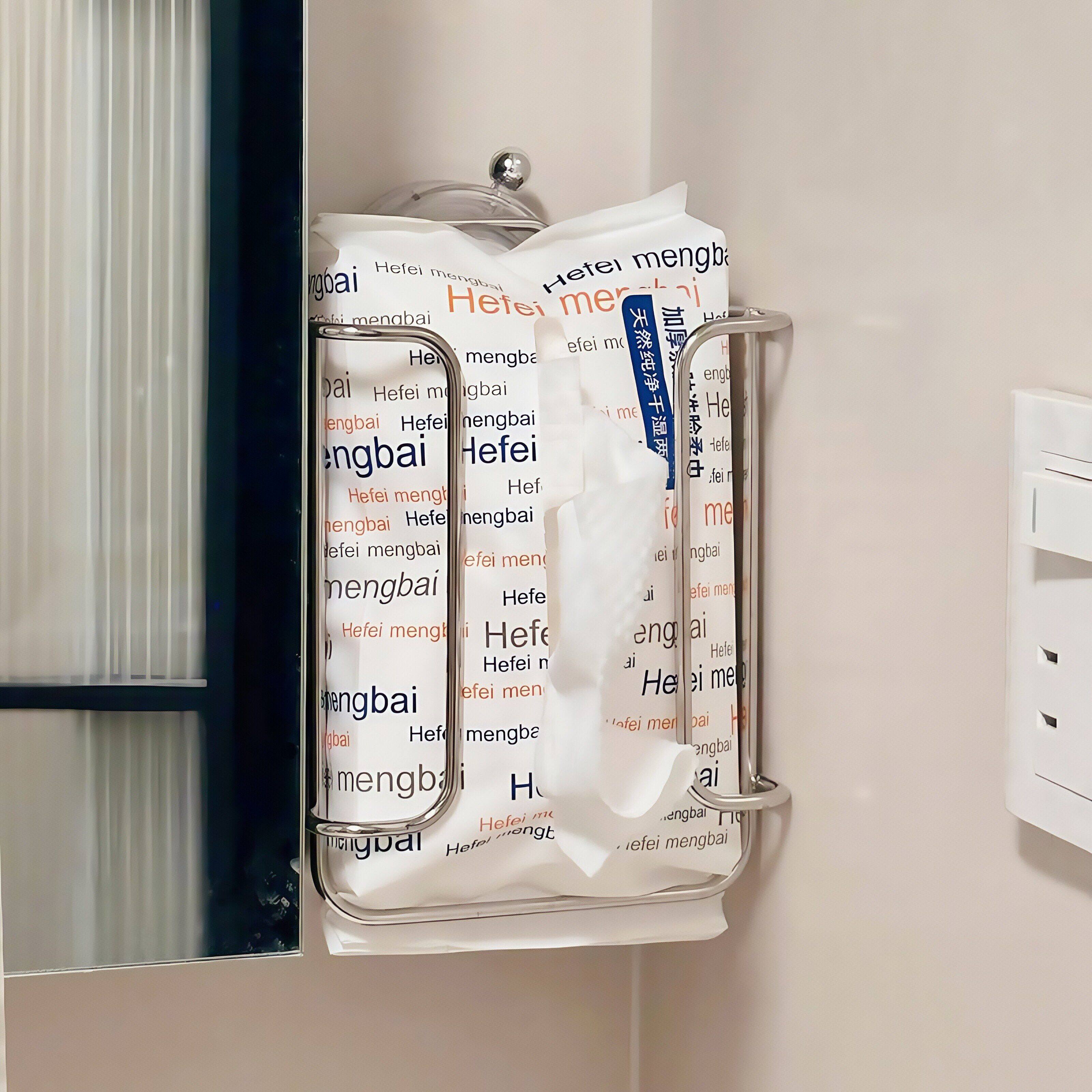 免打孔吸盘不锈钢纸巾架卫生间厕所壁挂式置物架抽纸洗脸巾收纳盒