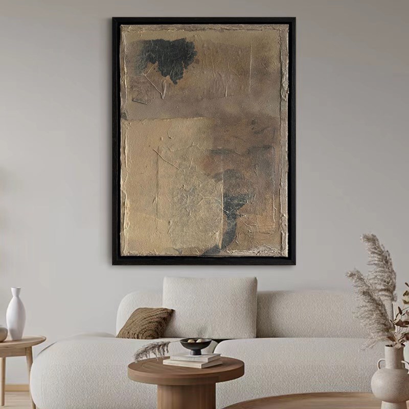 HW.ART手绘油画《落日微风》侘寂赤贫风抽象油画立体简约客厅挂画