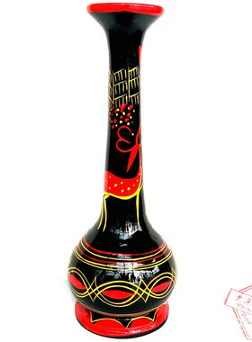 凉山彝族漆器实木花瓶 民间漆器彩绘纯手工艺品特色长劲 花瓶摆件