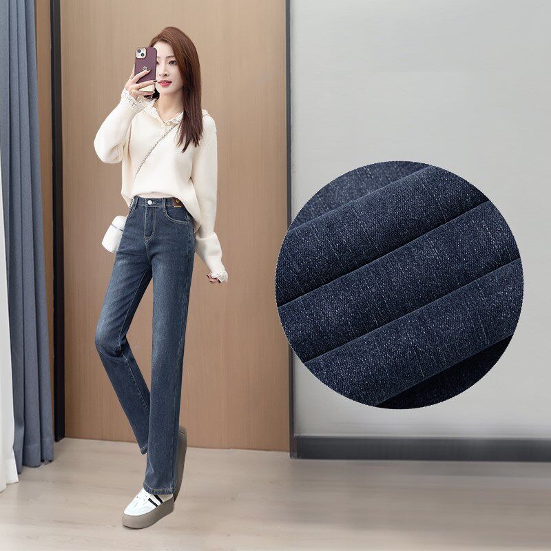 2025春季新款高腰弹力直筒牛仔裤女中年妈妈修身显瘦烟管裤子长裤