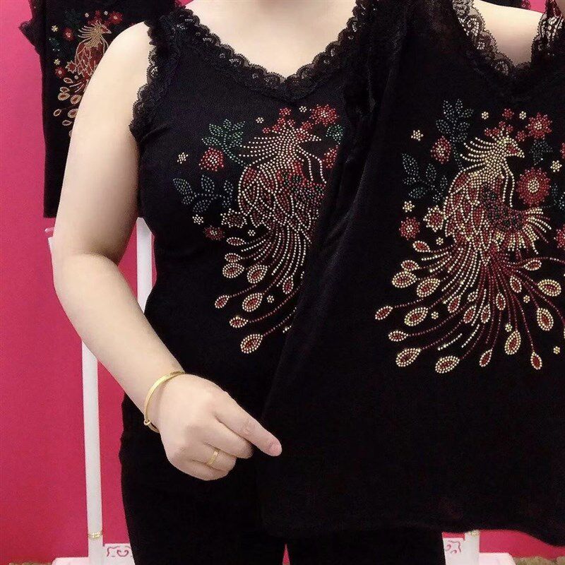 蕾丝吊带背心女夏季外穿大码宽松胖mm美背无袖T恤显瘦遮肚子上衣