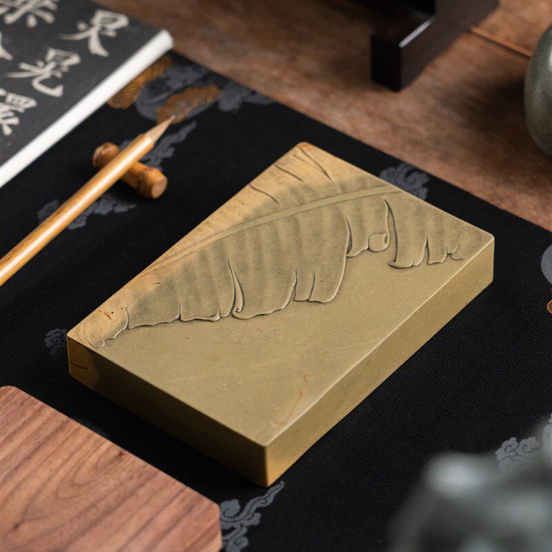张小凤天衣裁云蕉砚绿端天然原石手工端砚肇庆可研墨国画专用精品