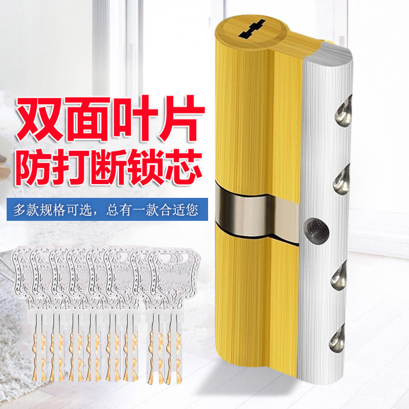 双面叶片铜锁芯大门家用防盗门锁芯入户门天地锁芯防打断的锁芯