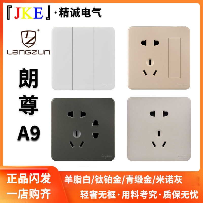 朗尊A9开关面板86型五孔带usb插座二开双控开关电视电脑空白面板
