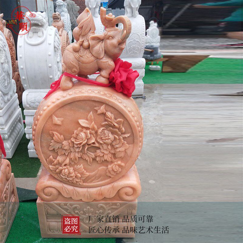 汉白玉石雕仿古门墩抱鼓石一对大象镇宅招财家用门墩石鼓摆件定制