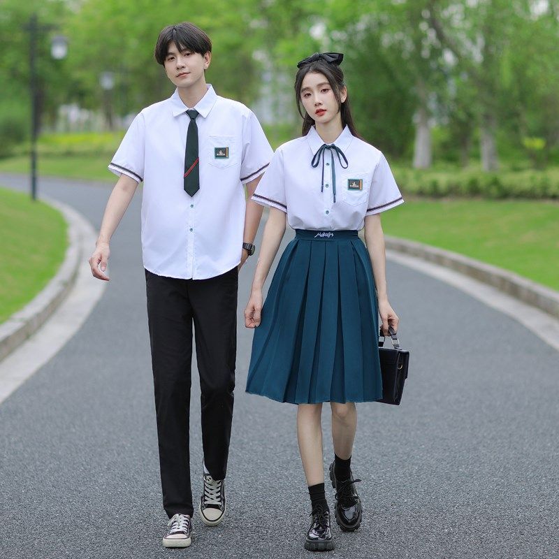 学院风校服班服高中男女学生情侣毕业季演出服衬衫百褶裙套装夏季