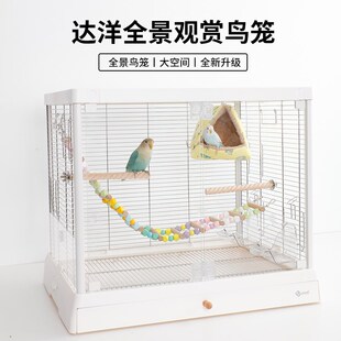 达洋观赏鸟笼B6001/6045鹦鹉笼子防溅生态全景玻璃不锈钢虎皮牡丹