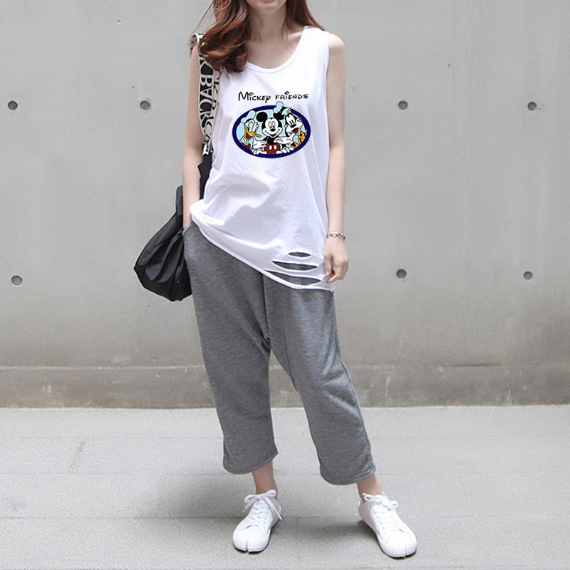 大款宽松无袖内搭棉破洞遮肚子胖背心外穿潮加肥加大码吊带女内搭