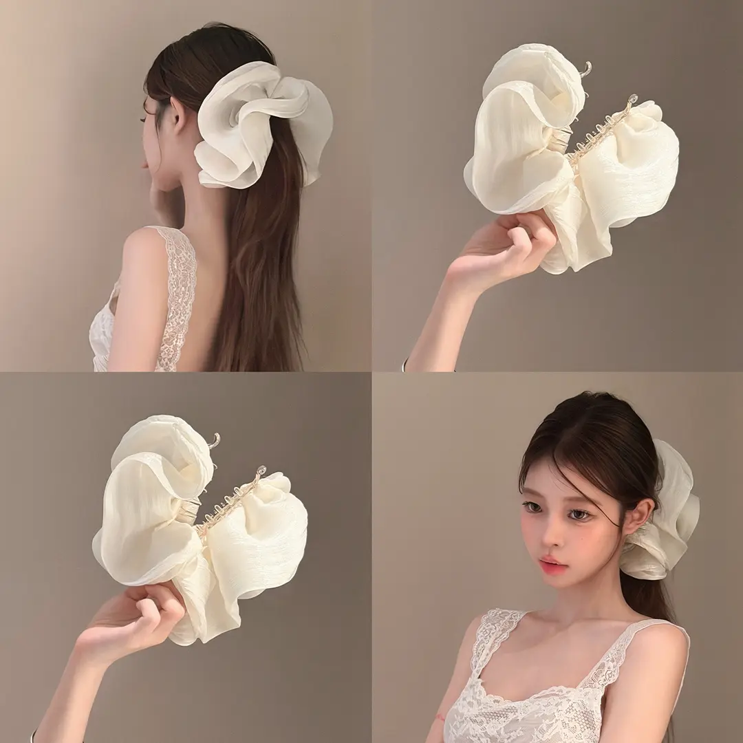 超大号木耳边褶皱香蕉夹女竖夹