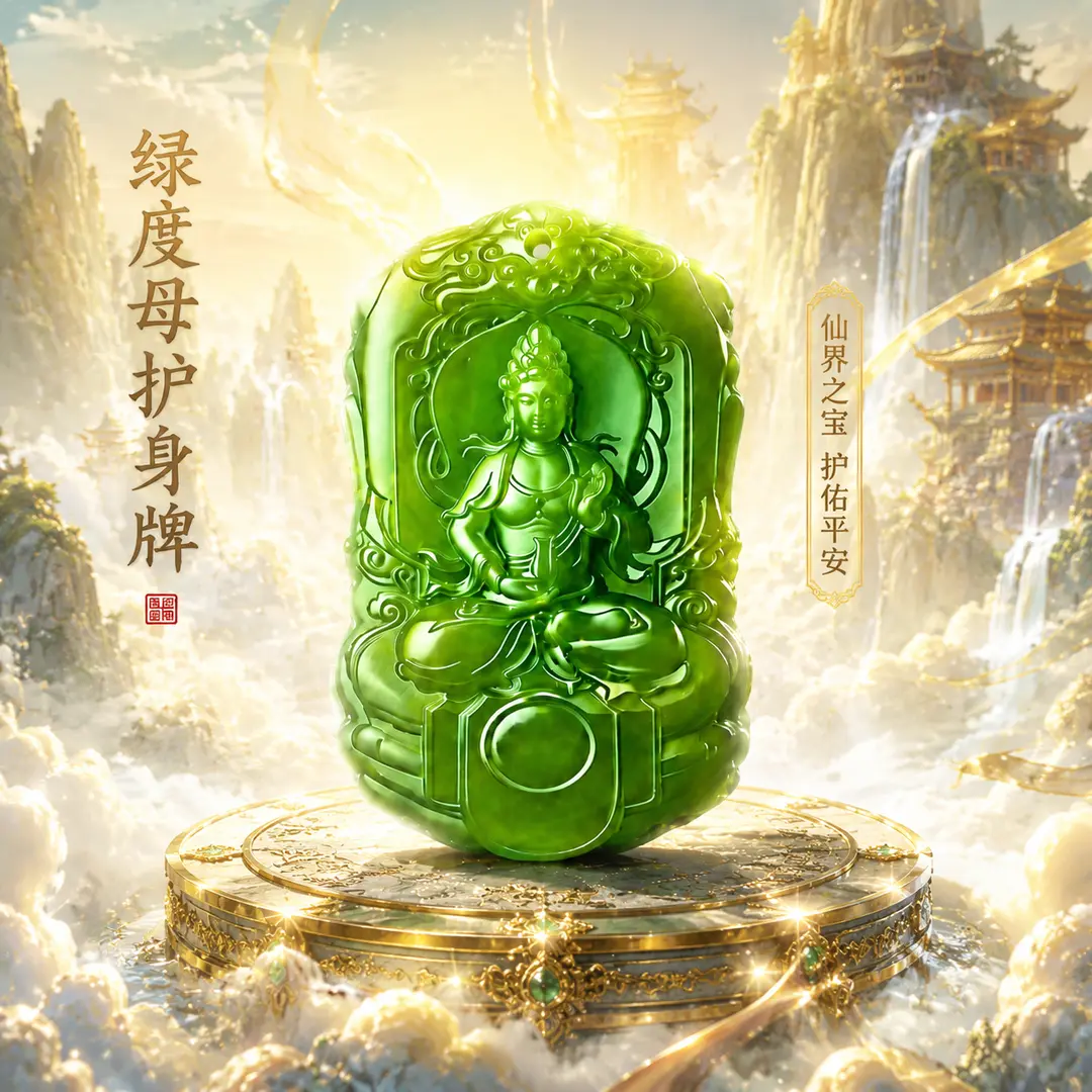 威震寰宇绿度母财神钥匙扣挂件