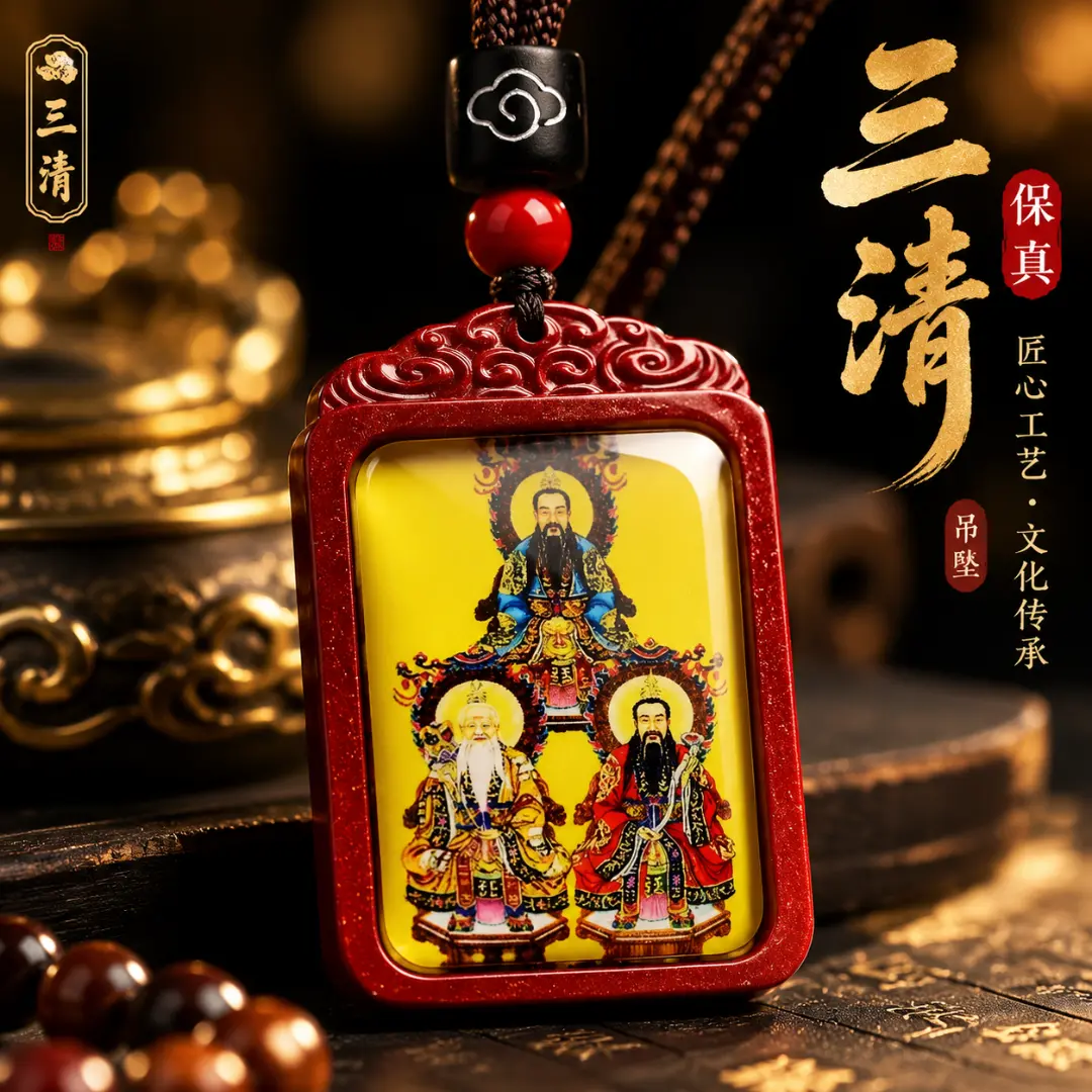 三清黄财神钥匙扣车载挂件项链