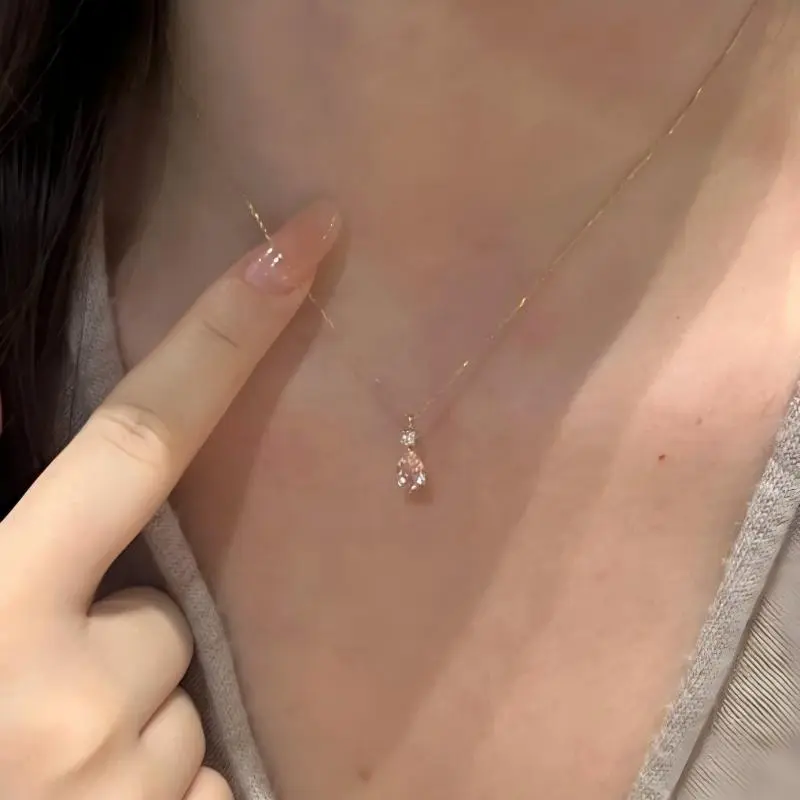 铜合金项链粉色水滴项链女锁骨链