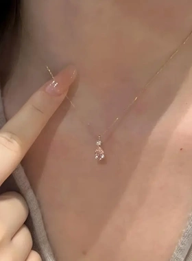 铜合金项链粉色水滴项链女锁骨链