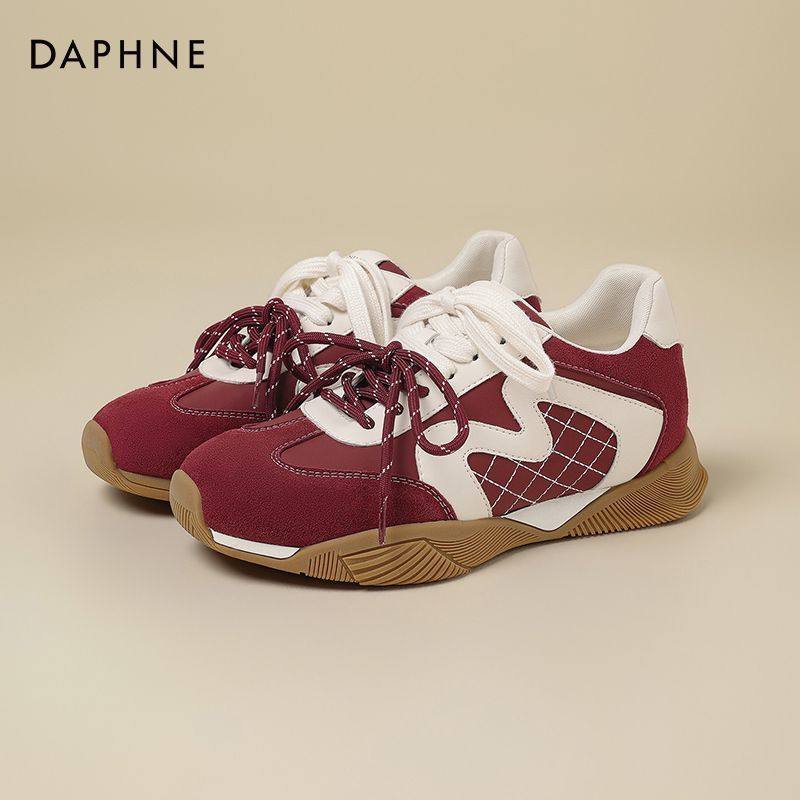 达芙妮红色德训鞋女春季2026新款厚底运动鞋子百搭轻便新年休闲鞋,女鞋,德训鞋,淘宝优惠券,粉丝福利购,淘宝优惠卷