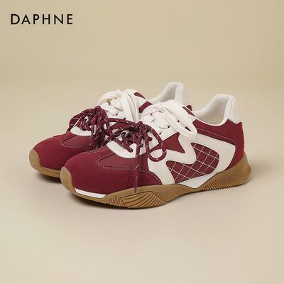 达芙妮红色德训鞋女春季2026新款厚底运动鞋子百搭轻便新年休闲鞋
