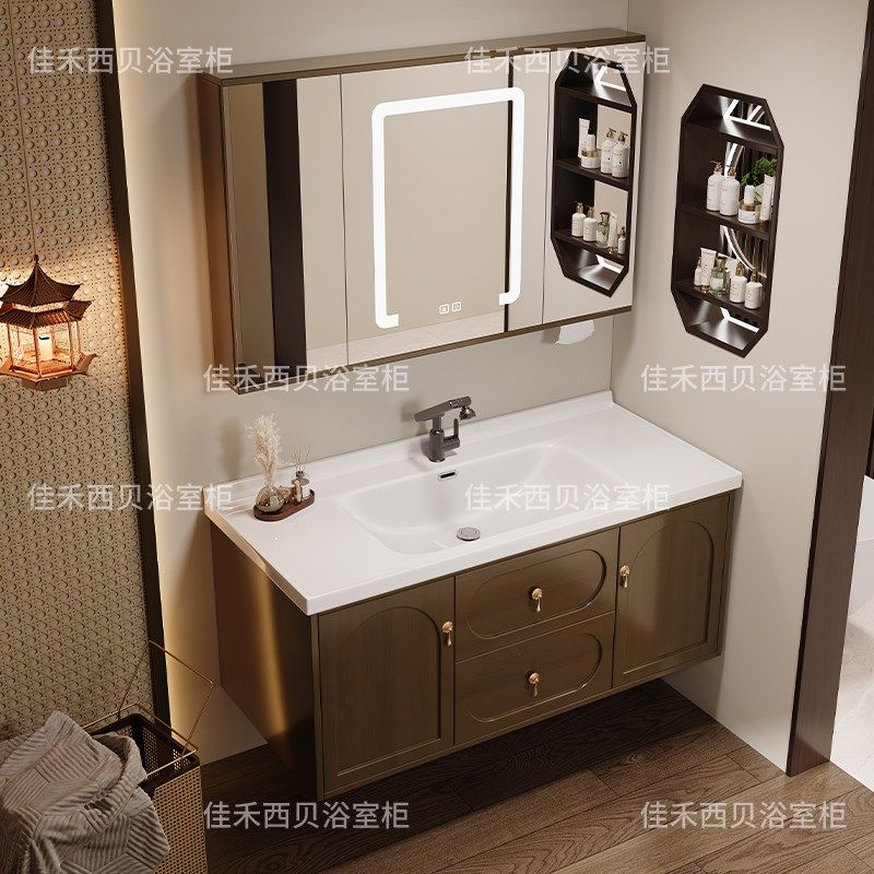 新中式浴室柜组合橡木实木风水镜卫生间洗漱台洗手面盆陶瓷一体盆,特色手工艺,其他特色工艺品,淘宝优惠券,粉丝福利购,淘宝优惠卷