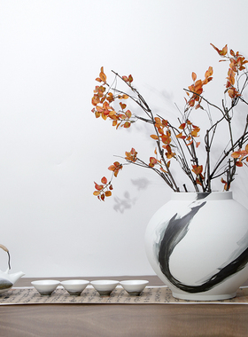 新中式家居软装设计样板房间酒店别墅茶室书房水墨陶瓷茶具摆件