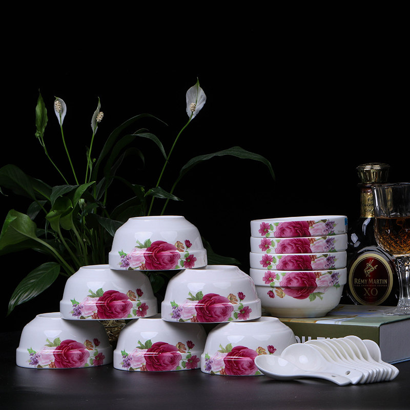 景德镇10碗10勺10筷陶瓷碗家用骨瓷米饭碗小碗餐具小面碗勺子套装