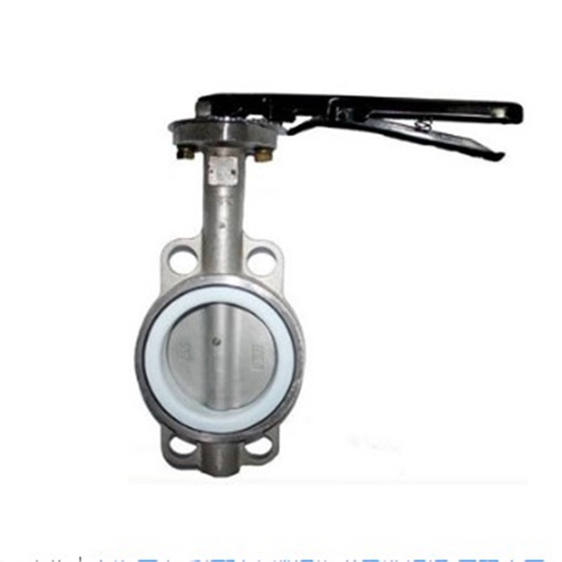 。304不锈钢对夹式蝶阀D71X-16P四氟密封 手r动手柄蝶阀DN65 100