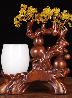 办公室笔筒摆件创意教师节礼物招财水晶摇钱树葫芦送领导桌面装饰