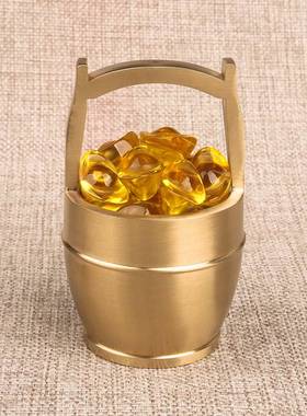 黄铜摆件一桶金江山水桶铜缸复古创意办公室酒柜家居钥匙收纳装饰