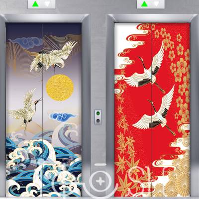 141牡丹电梯门贴纸自粘包邮客厅书房装饰画电梯门翻新画中式古典